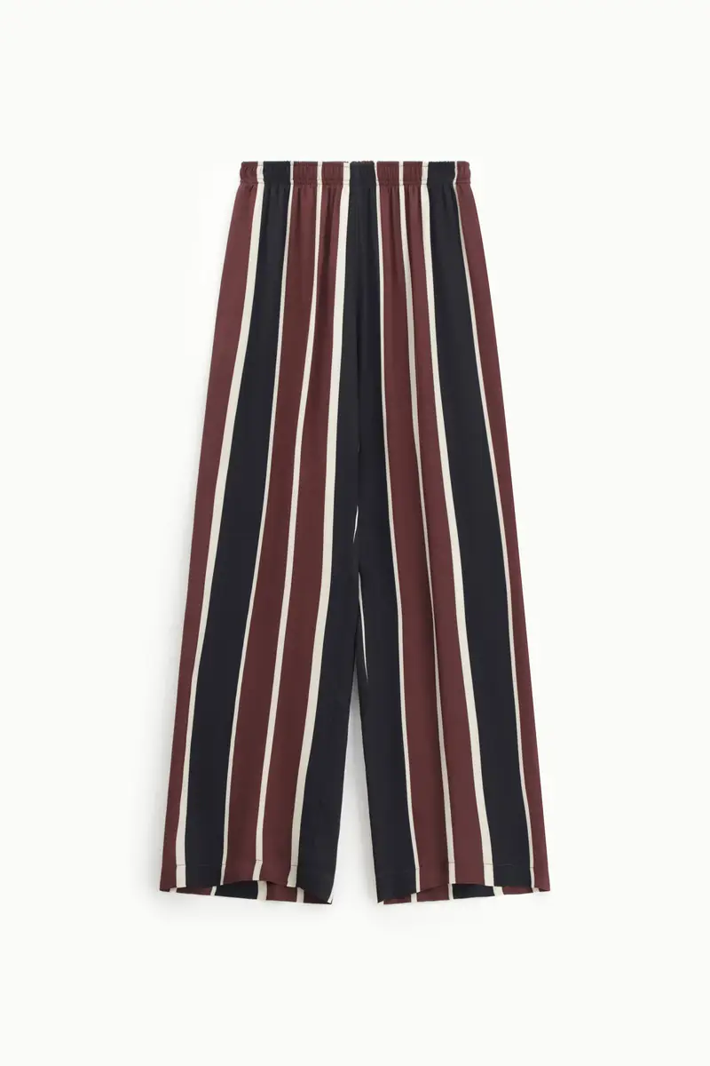 Pantaloni palazzo a righe vita alta elastica Borgogna