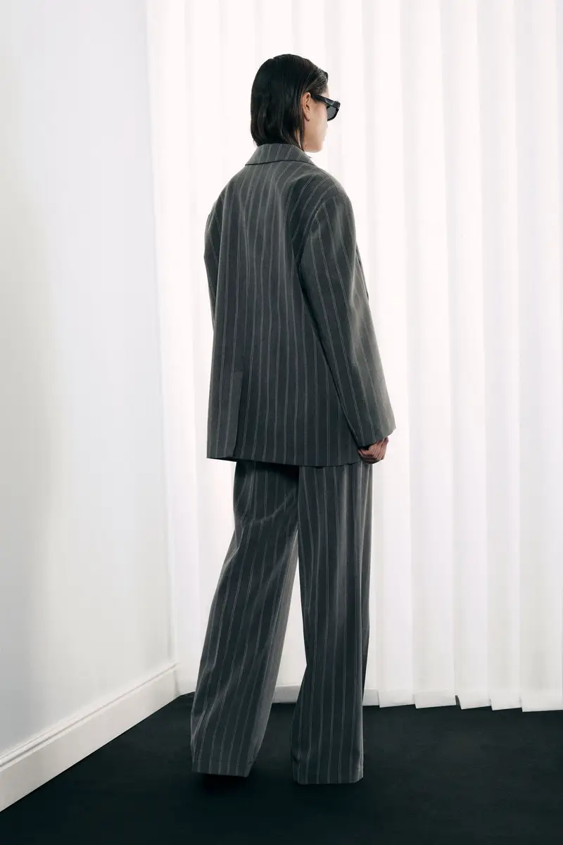 Pantaloni palazzo a righe vita alta Grey miniatura 3