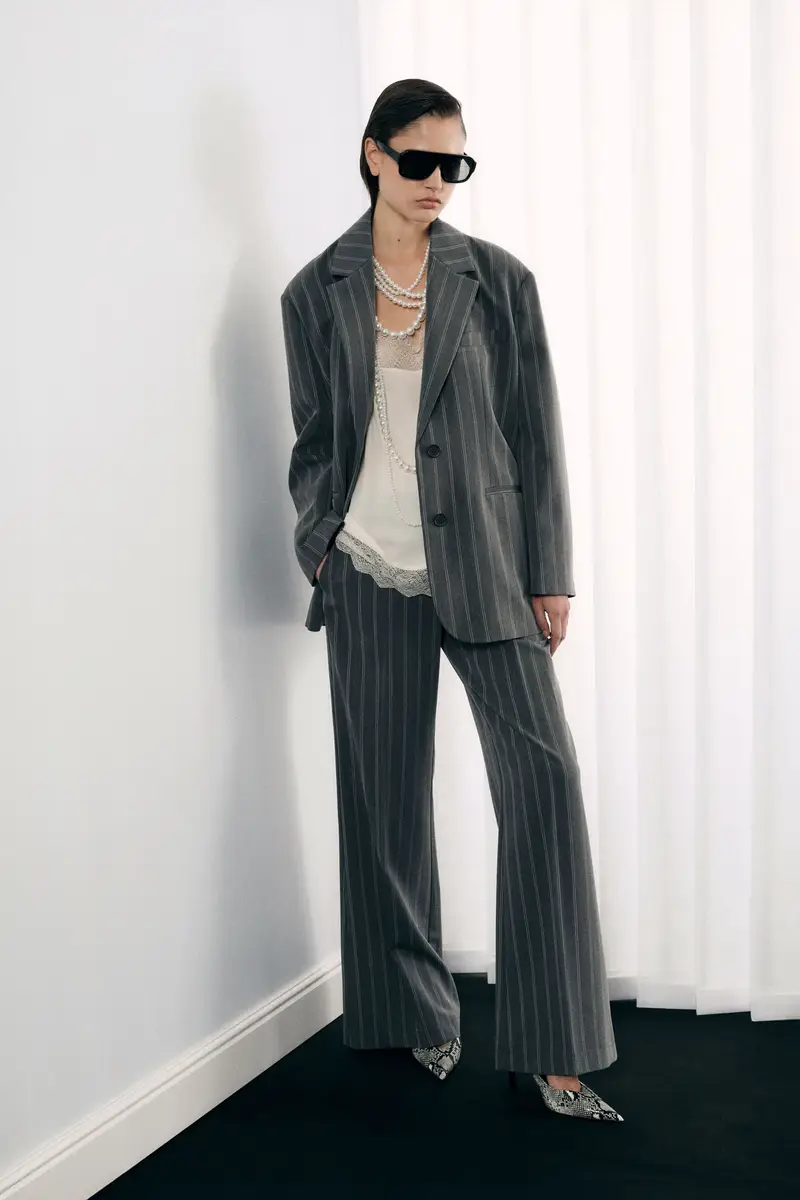 Pantaloni palazzo a righe vita alta Grey miniatura 2