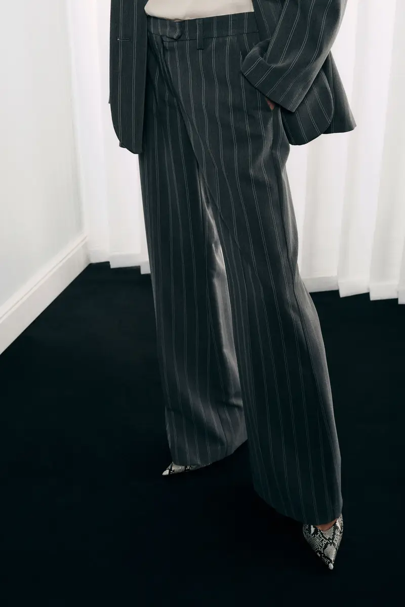 Pantaloni palazzo a righe vita alta Grey miniatura 4