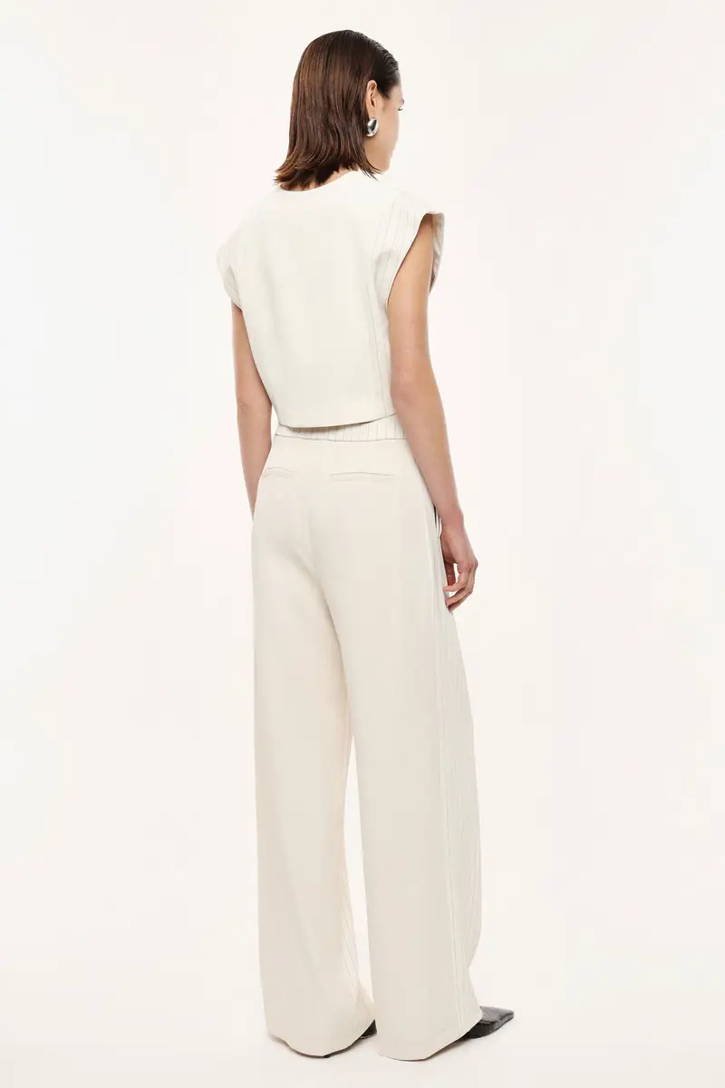 Pantaloni palazzo a righe vita alta Panna miniatura 3