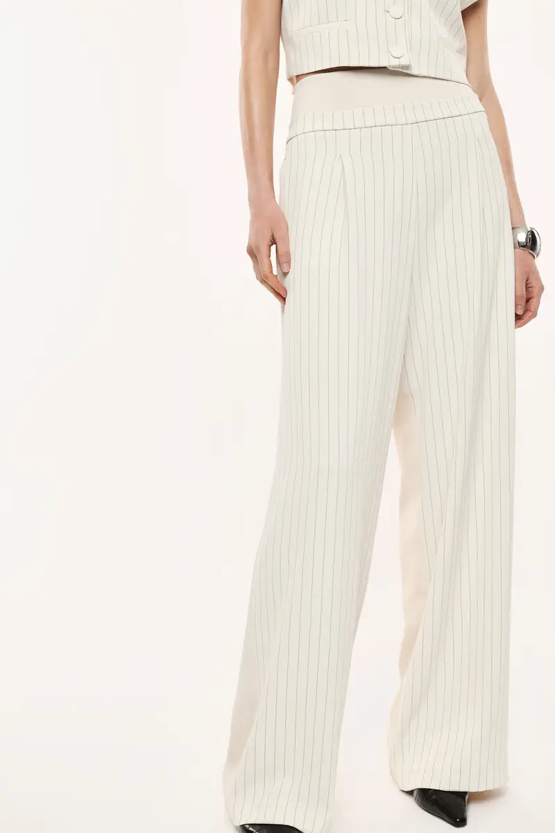 Pantaloni palazzo a righe vita alta Panna miniatura 4