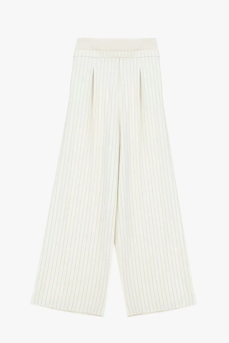 Pantaloni palazzo a righe vita alta Panna