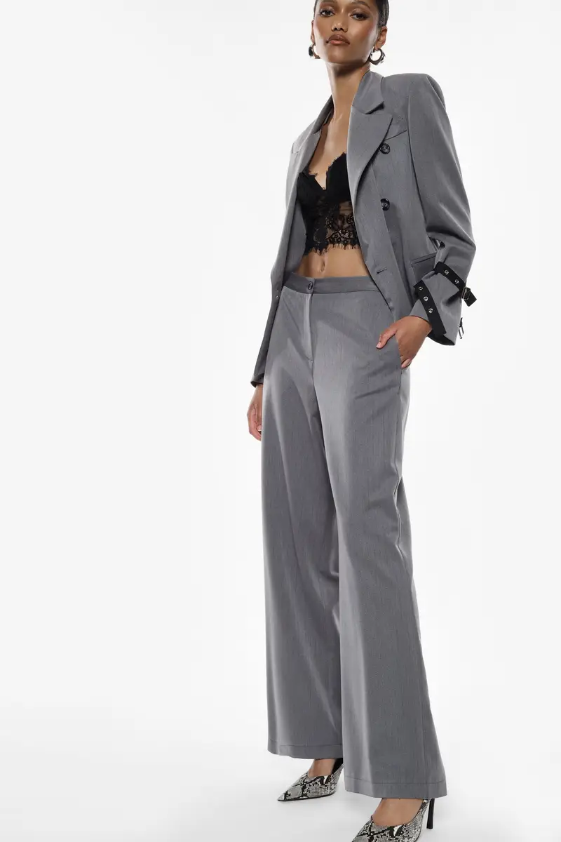 Pantaloni palazzo a vita alta con chiusura frontale Grigio miniatura 2