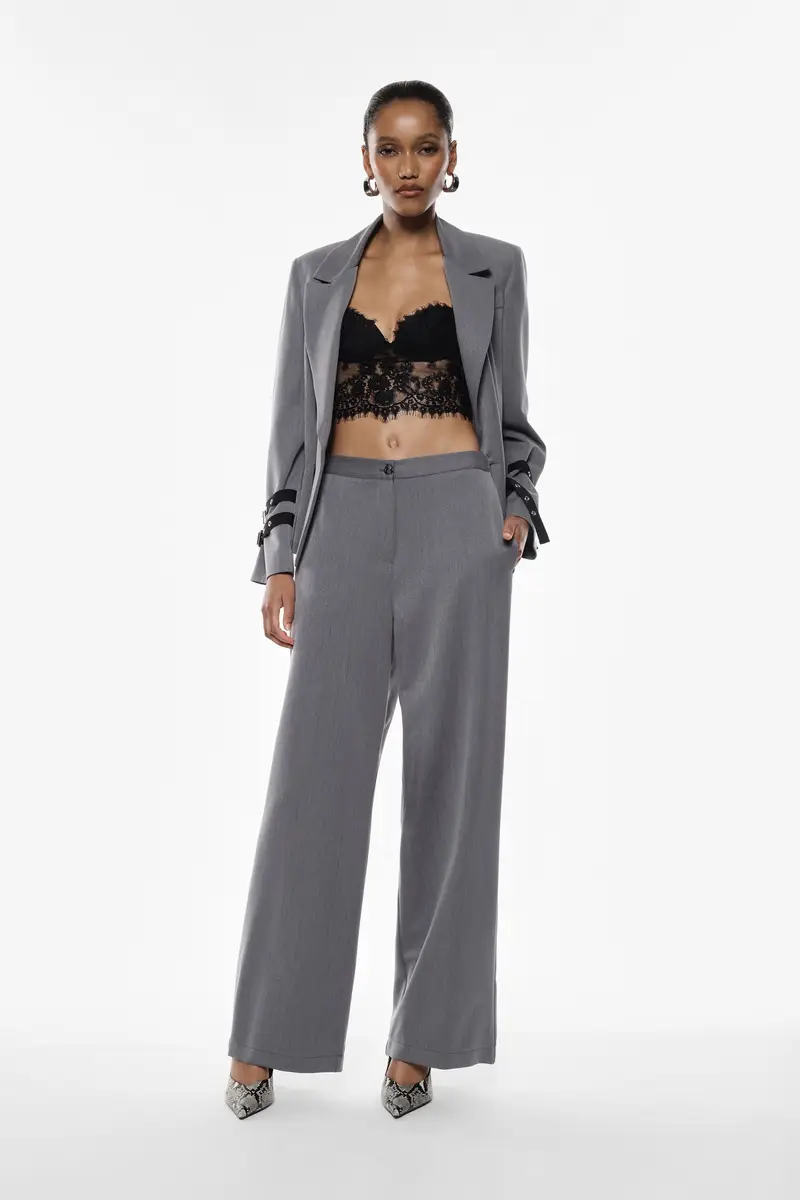 Pantaloni palazzo a vita alta con chiusura frontale Grigio miniatura 3