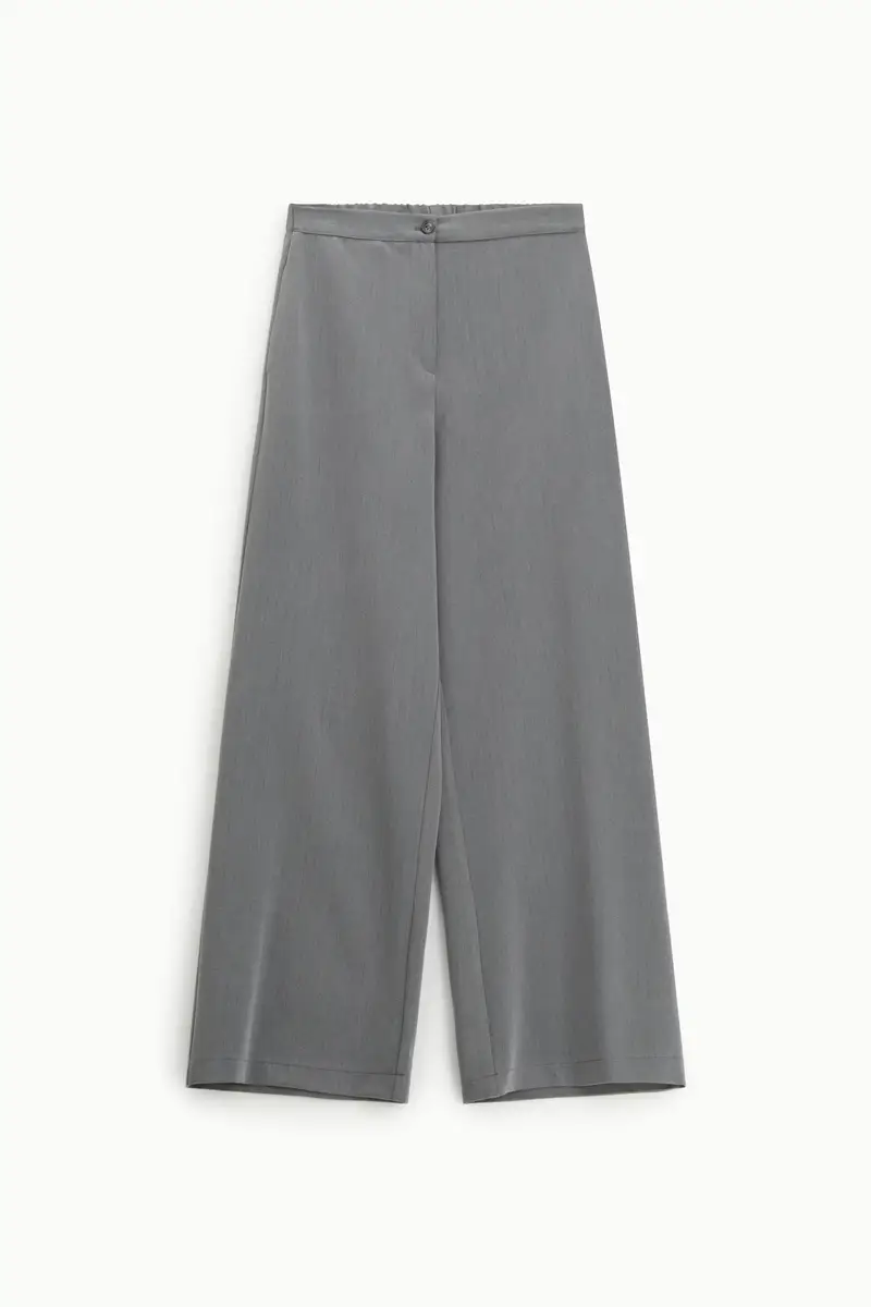 Pantaloni palazzo a vita alta con chiusura frontale Grigio