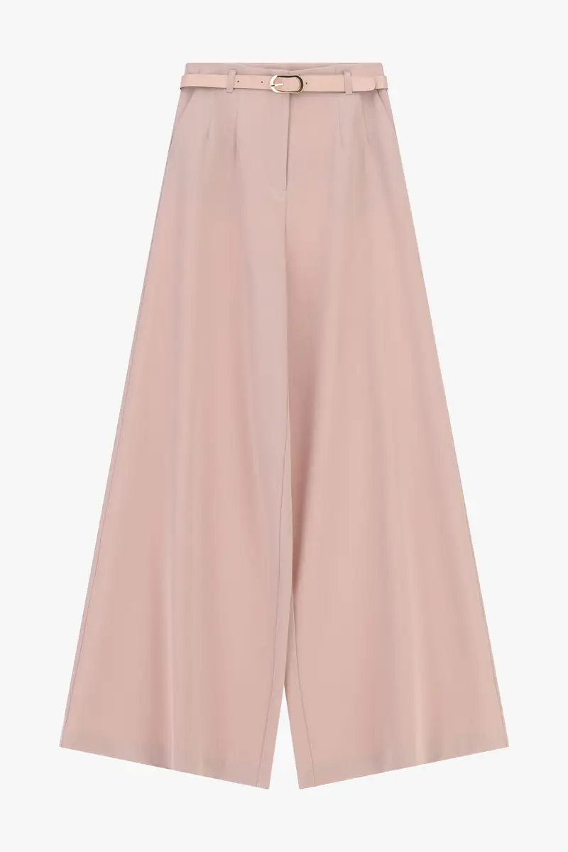 Pantaloni palazzo a vita alta con cintura Cipria