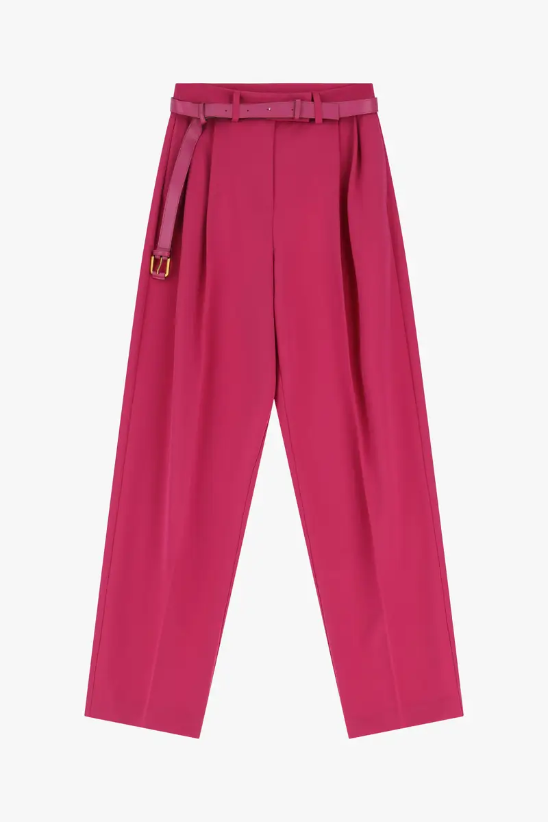 Pantaloni palazzo a vita alta con cintura Fuxia