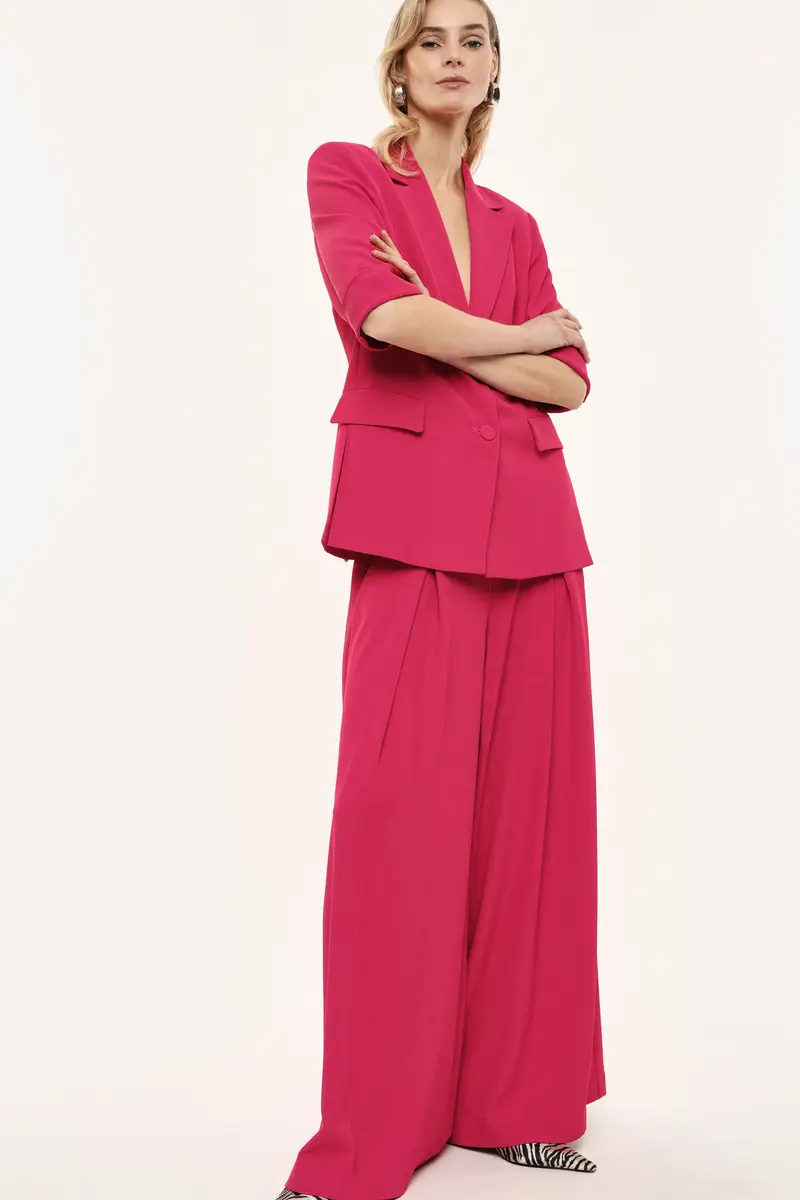 Pantaloni palazzo a vita alta con cintura Fuxia miniatura 2