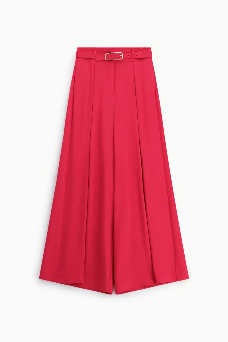 Pantaloni palazzo a vita alta con cintura Fuxia