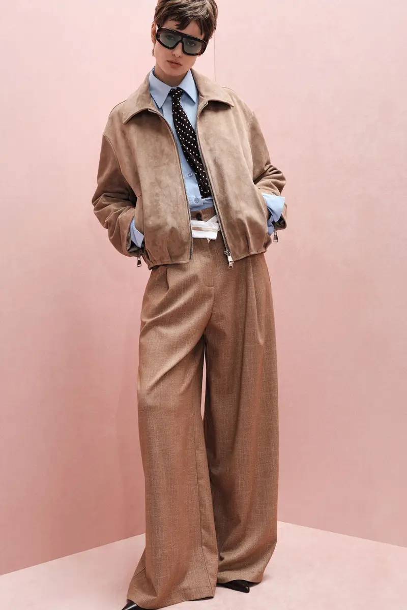 Pantaloni palazzo a vita alta con cintura intrecciata Cammello miniatura 2