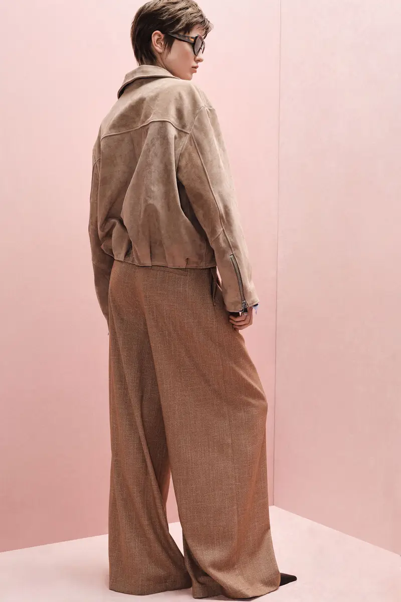 Pantaloni palazzo a vita alta con cintura intrecciata Cammello miniatura 3