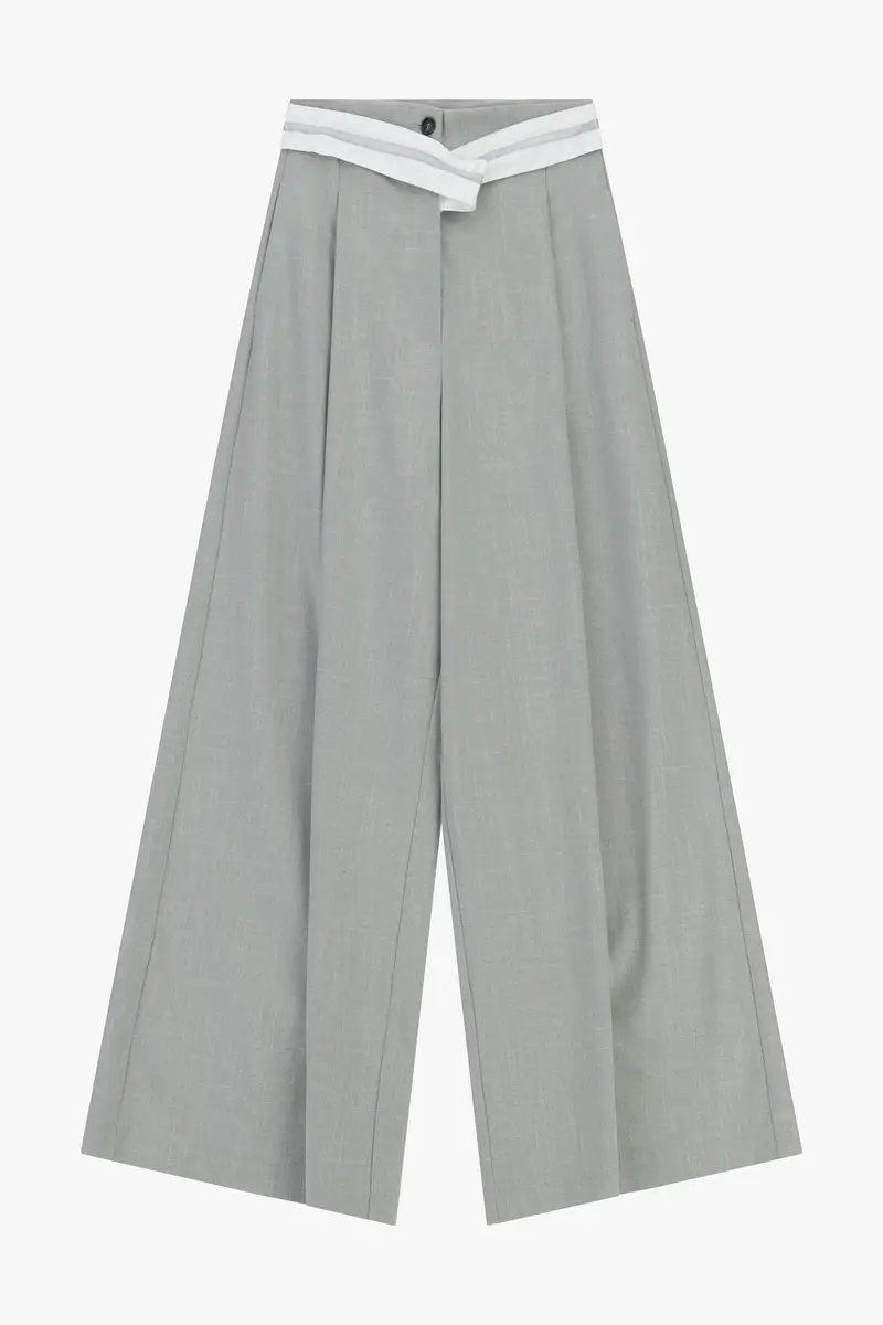 Pantaloni palazzo a vita alta con cintura intrecciata Grigio chiaro