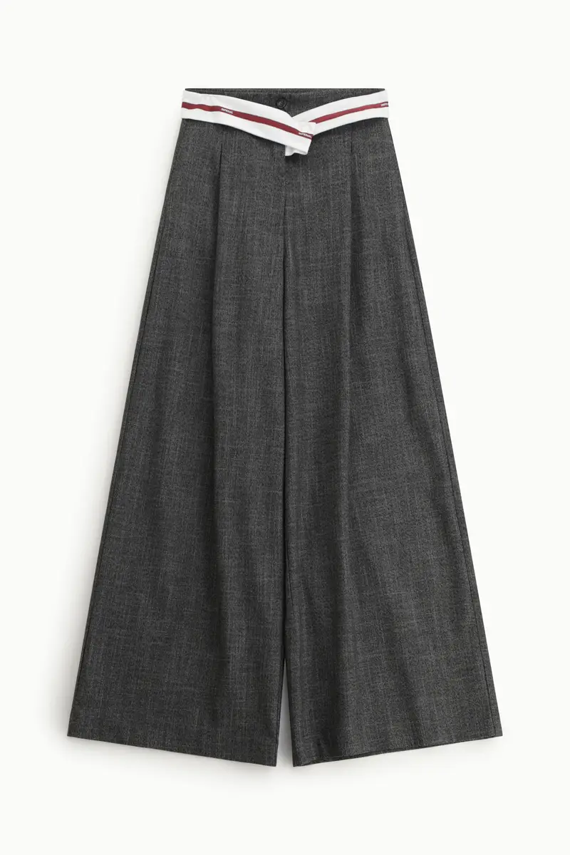 Pantaloni palazzo a vita alta con cintura intrecciata Nero