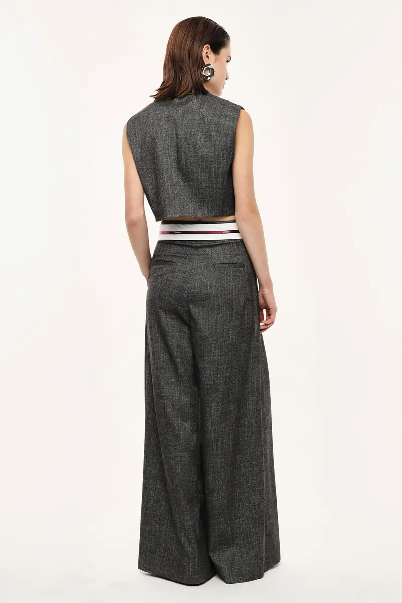 Pantaloni palazzo a vita alta con cintura intrecciata Nero miniatura 3