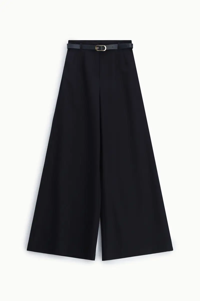 Pantaloni palazzo a vita alta con cintura Nero