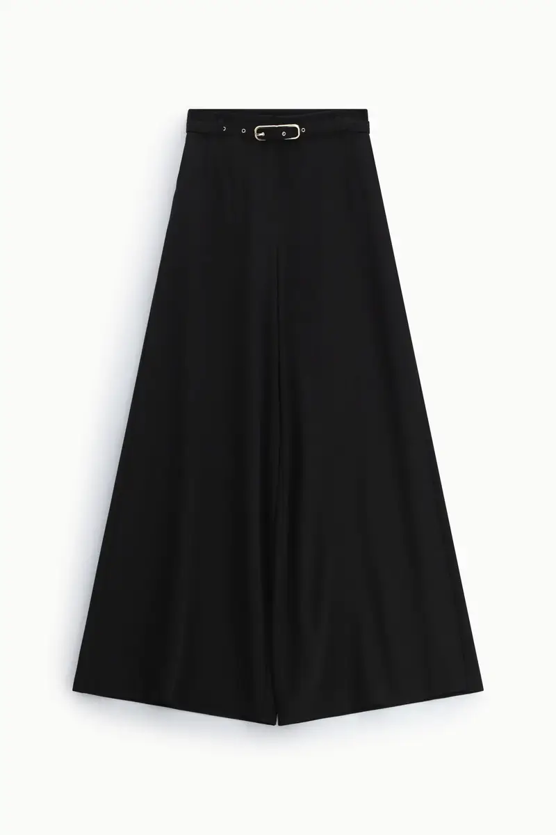 Pantaloni palazzo a vita alta con cintura Nero