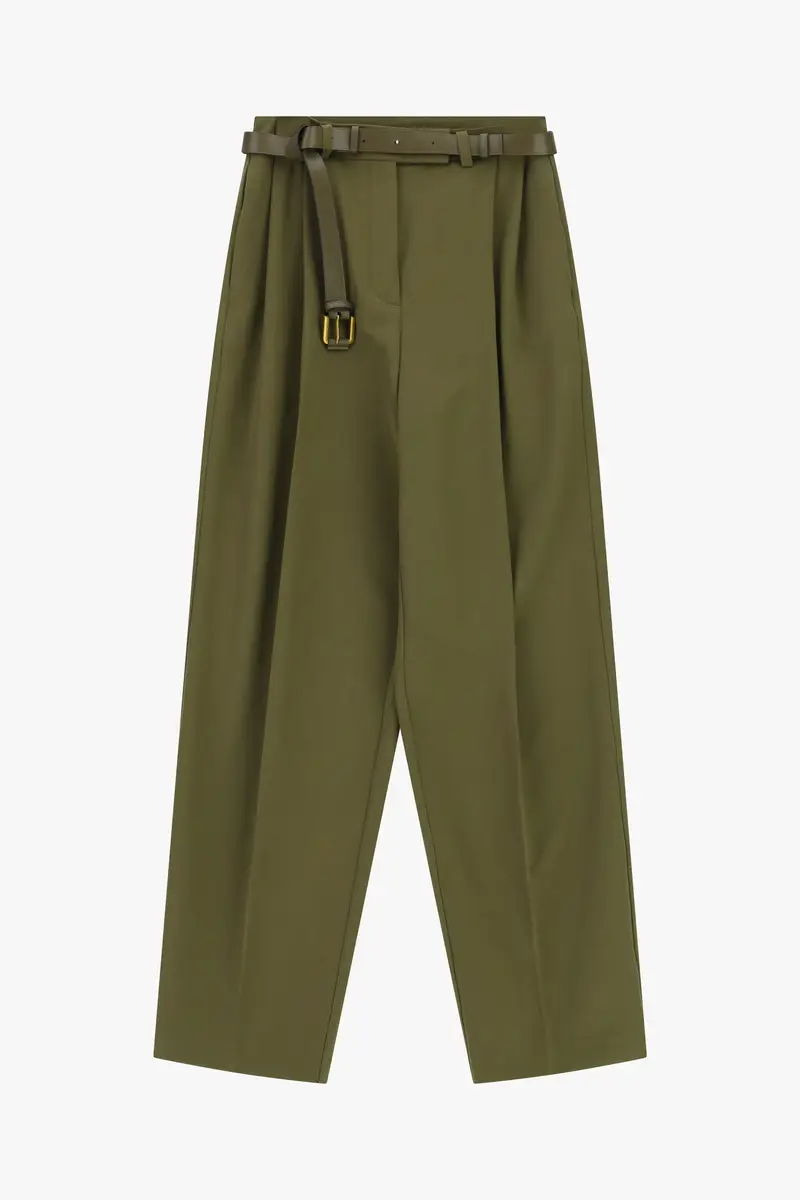 Pantaloni palazzo a vita alta con cintura Pistacchio