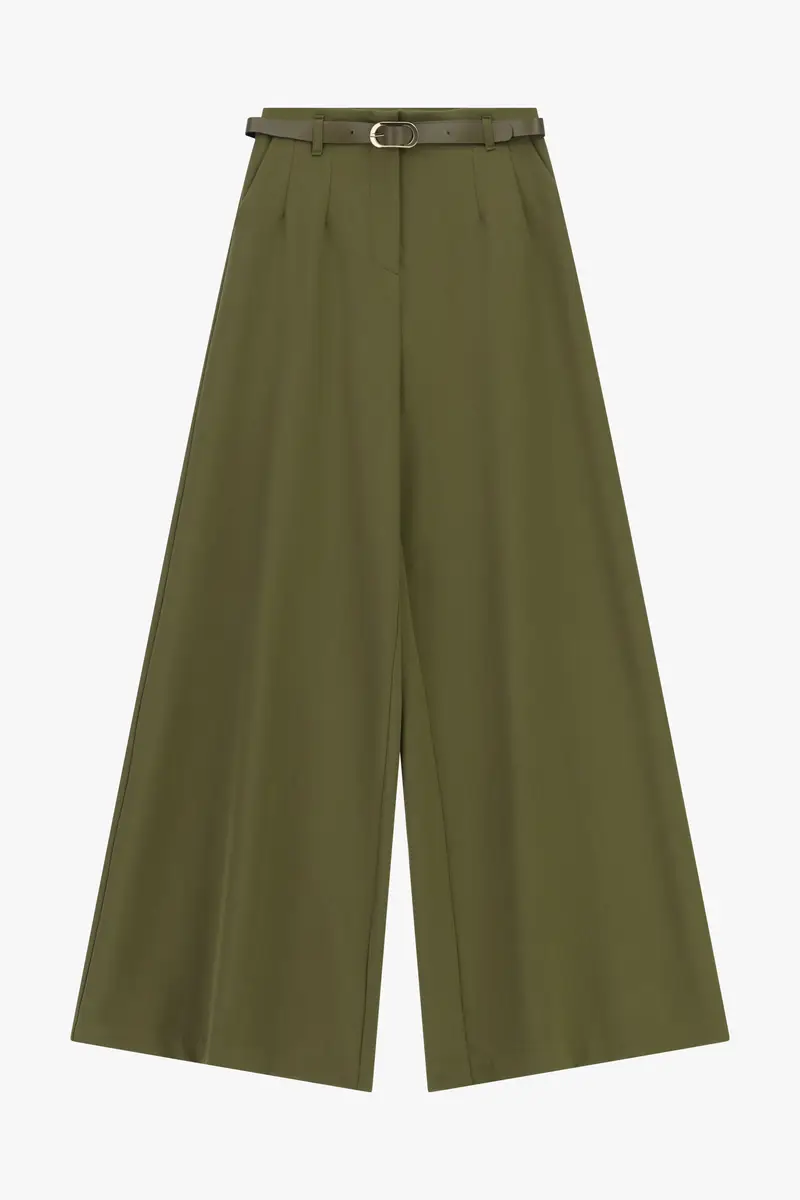 Pantaloni palazzo a vita alta con cintura Pistacchio