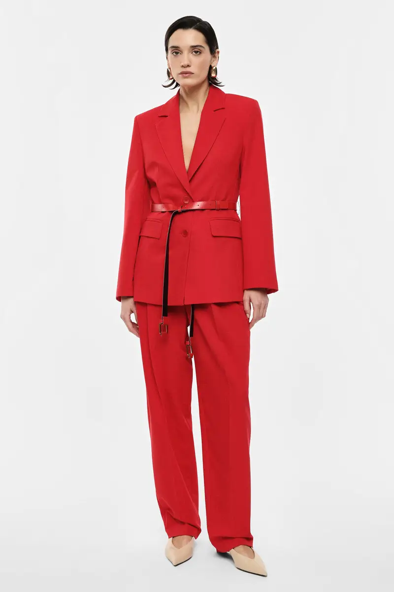 Pantaloni palazzo a vita alta con cintura Rosso miniatura 2