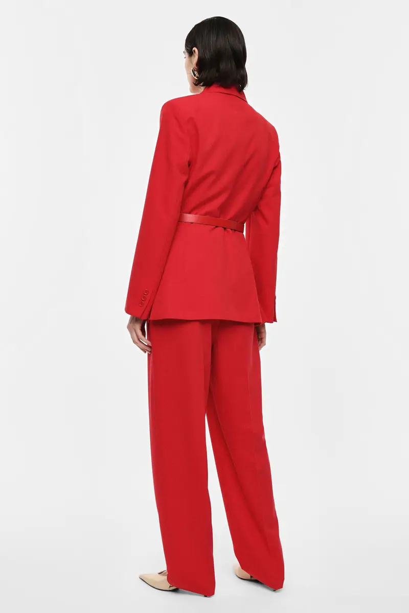 Pantaloni palazzo a vita alta con cintura Rosso miniatura 3