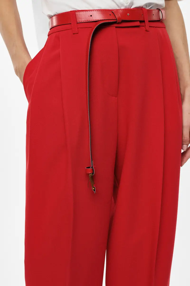 Pantaloni palazzo a vita alta con cintura Rosso miniatura 4