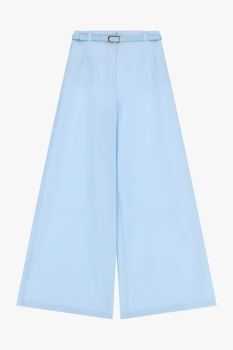 Pantaloni palazzo a vita alta con cintura Sky