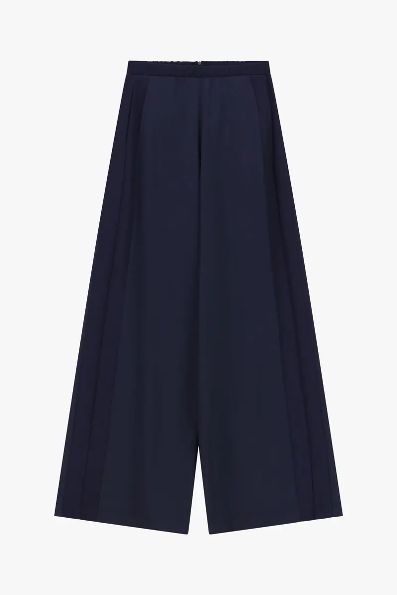 Pantaloni palazzo a vita alta con dettagli laterali Blu