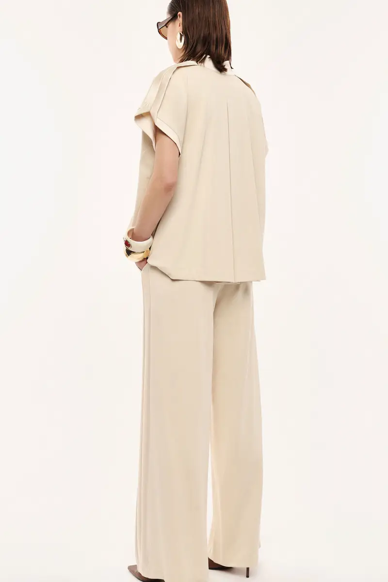 Pantaloni palazzo a vita alta con dettagli laterali Gesso miniatura 3