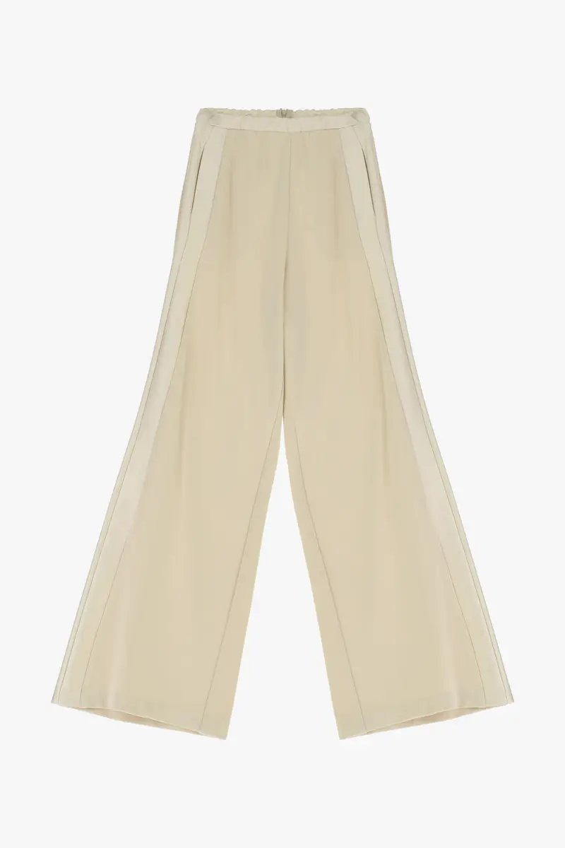 Pantaloni palazzo a vita alta con dettagli laterali Gesso