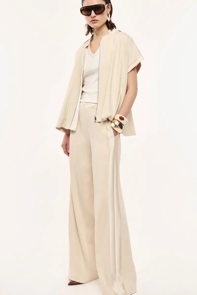 Pantaloni palazzo a vita alta con dettagli laterali Gesso miniatura 2