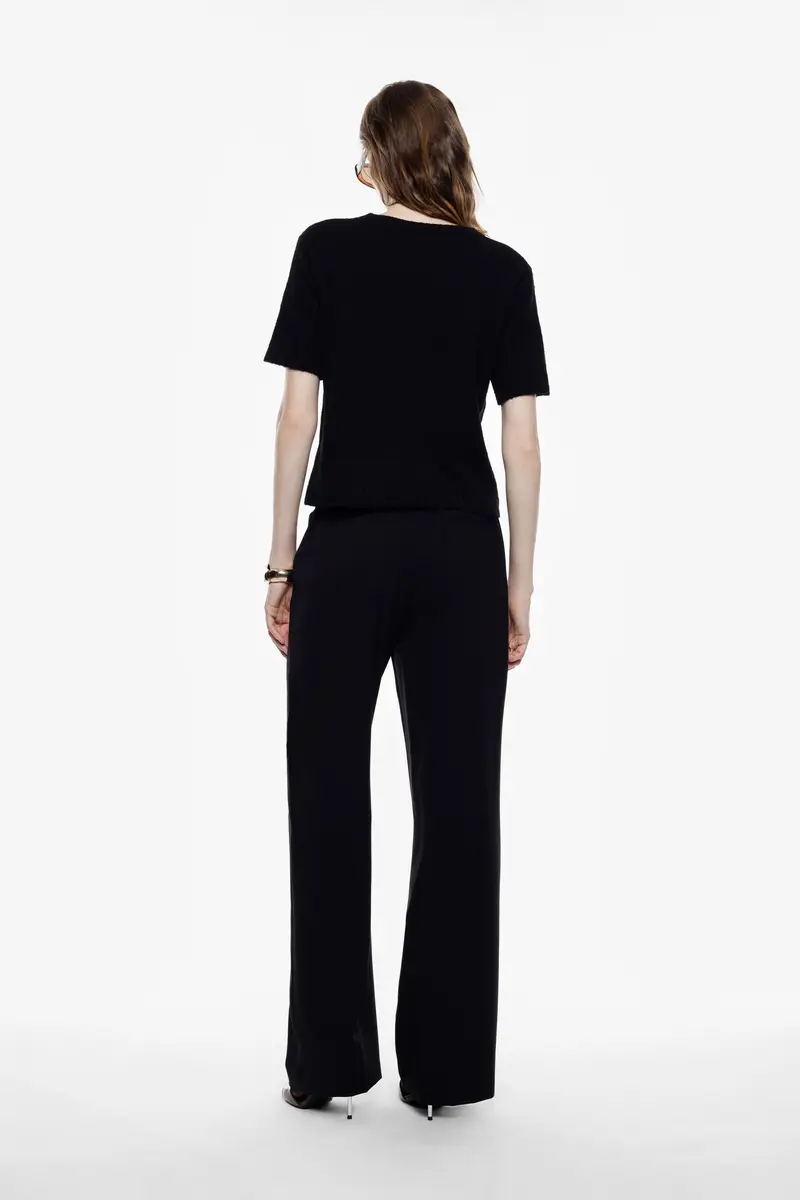 Pantaloni palazzo a vita alta con elastico Nero miniatura 3