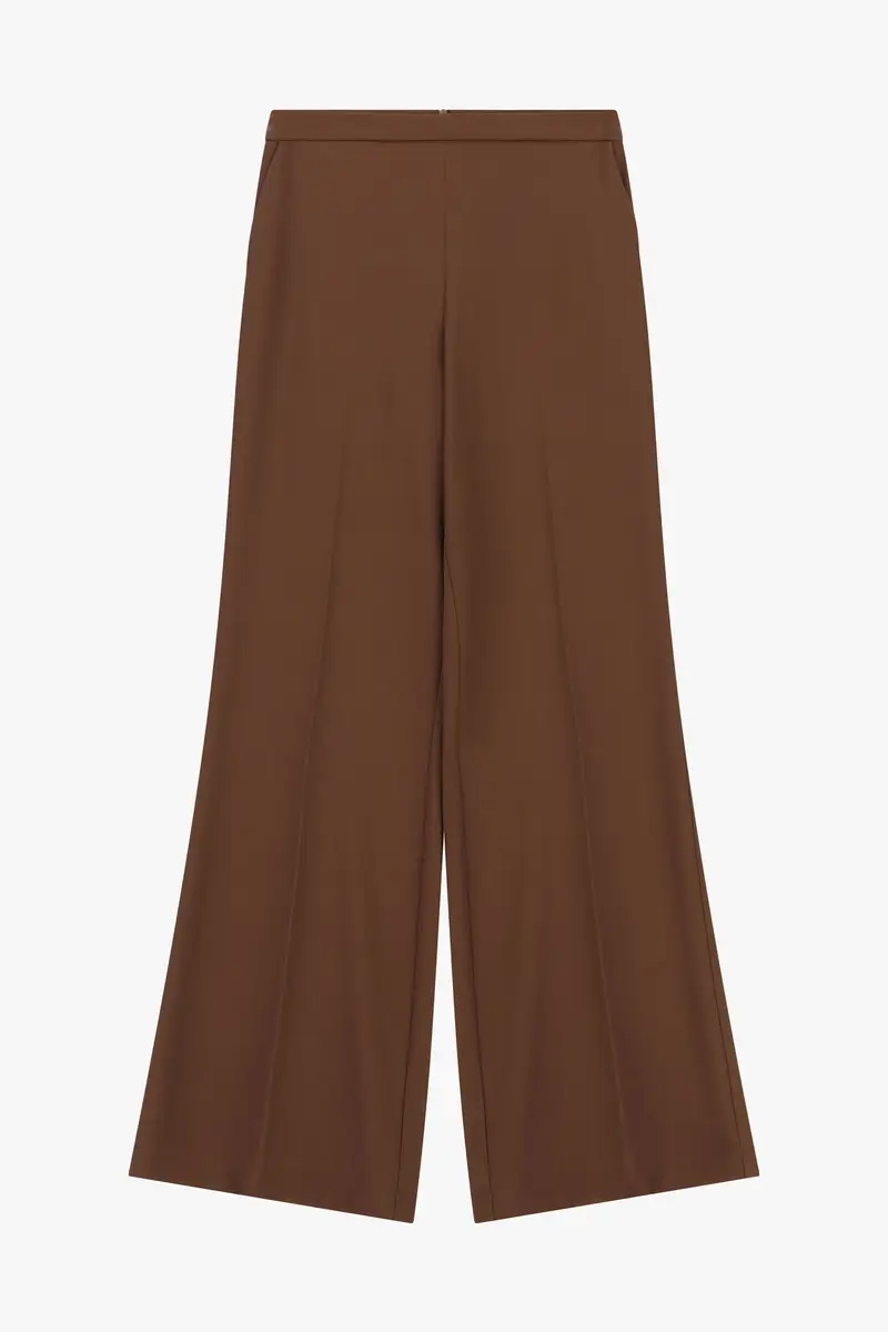 Pantaloni palazzo a vita alta con gamba ampia Cacao