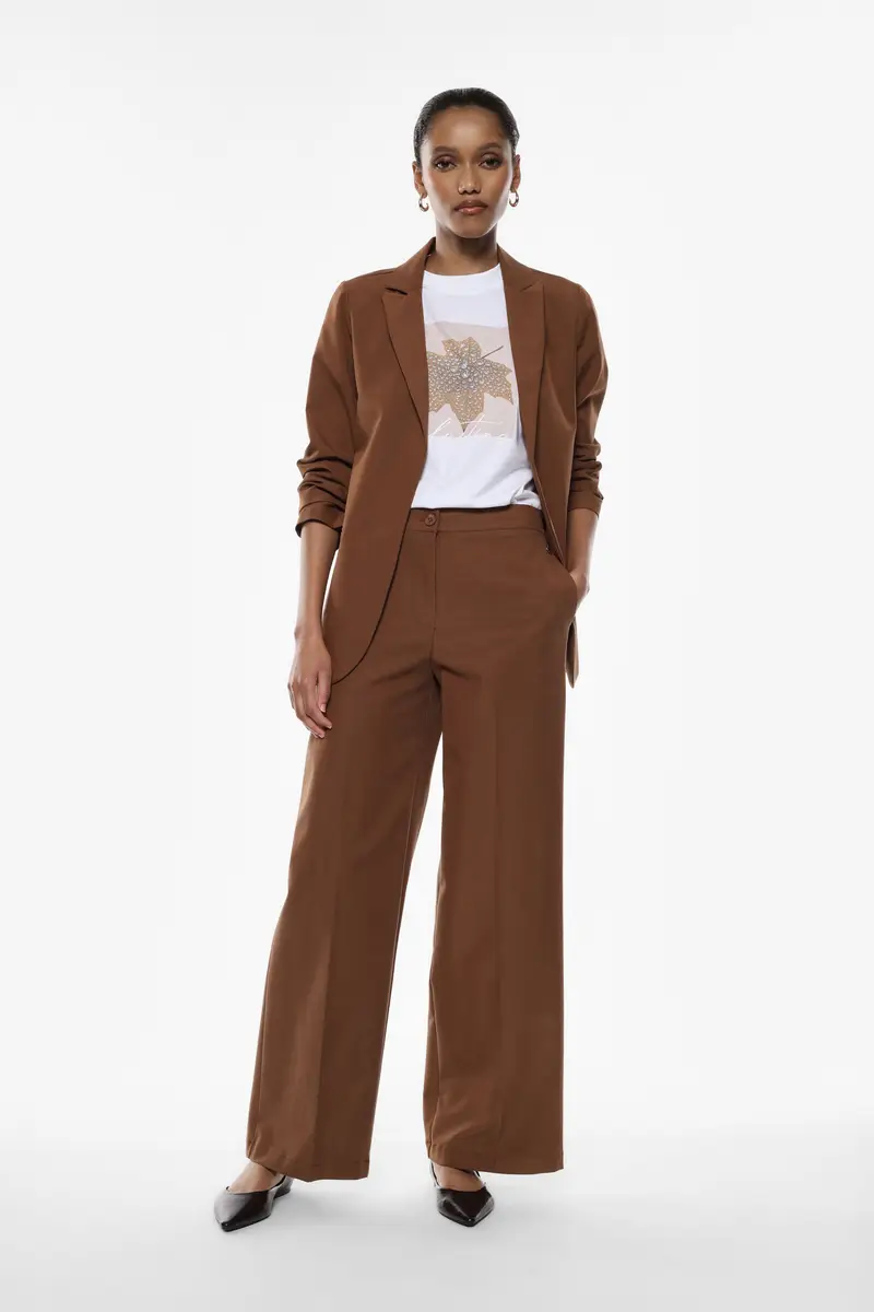 Pantaloni palazzo a vita alta con gamba ampia Camoscio miniatura 2