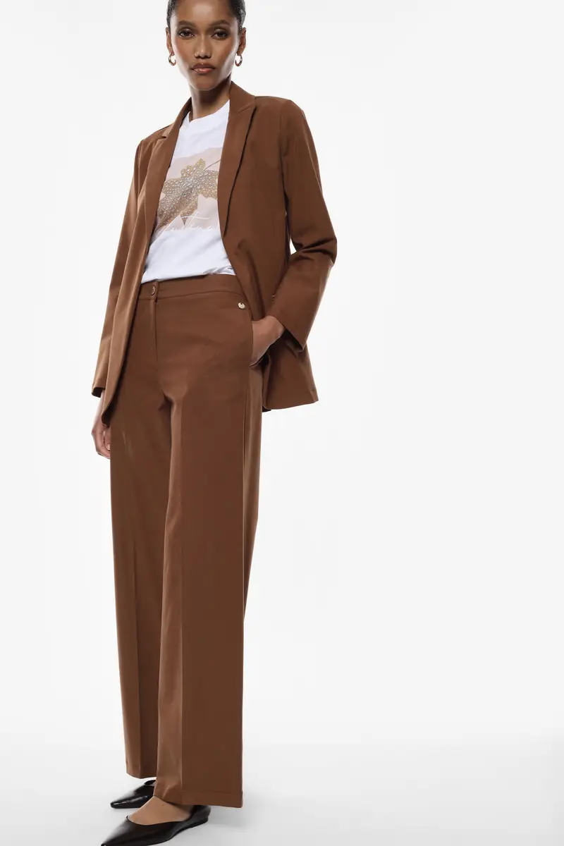 Pantaloni palazzo a vita alta con gamba ampia Camoscio miniatura 3