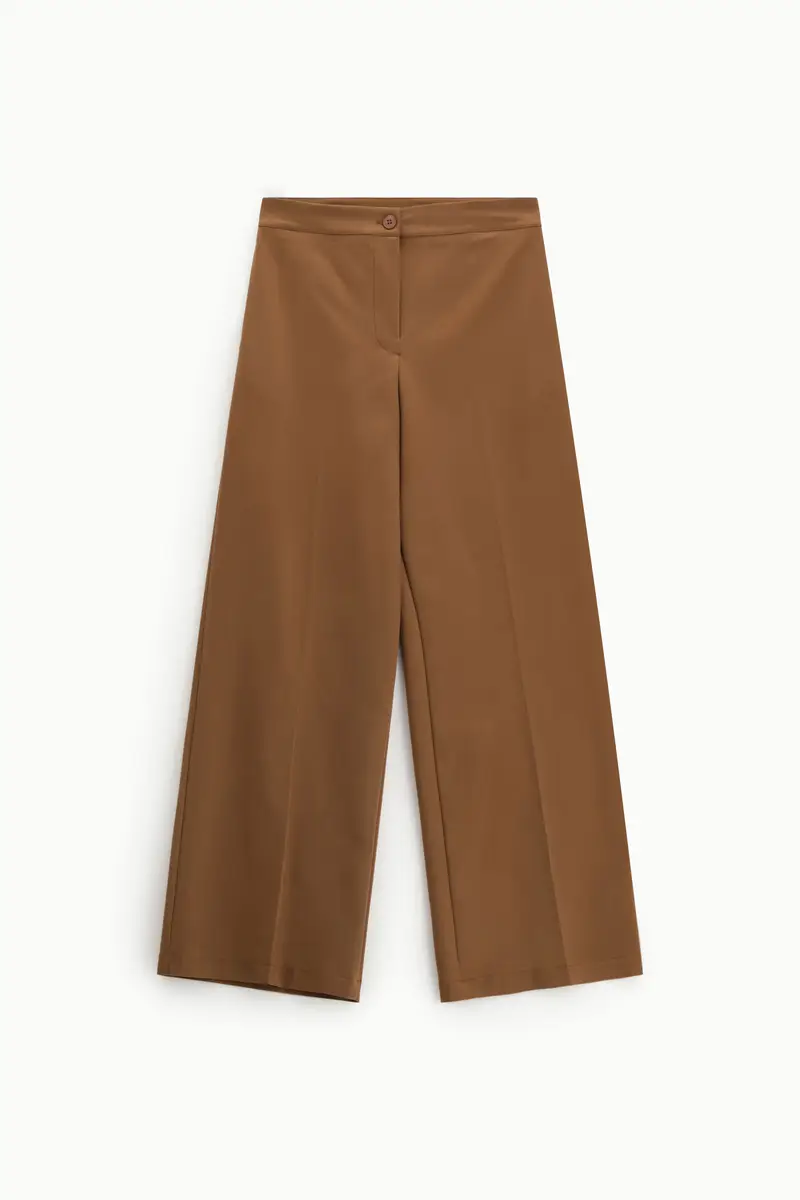 Pantaloni palazzo a vita alta con gamba ampia Camoscio