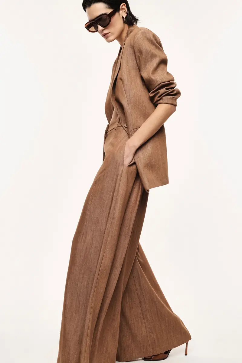 Pantaloni palazzo a vita alta con gamba ampia Cognac miniatura 2