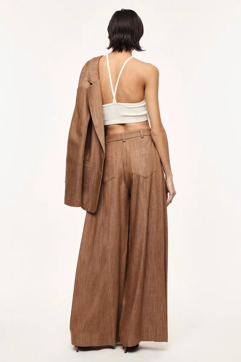 Pantaloni palazzo a vita alta con gamba ampia Cognac miniatura 3