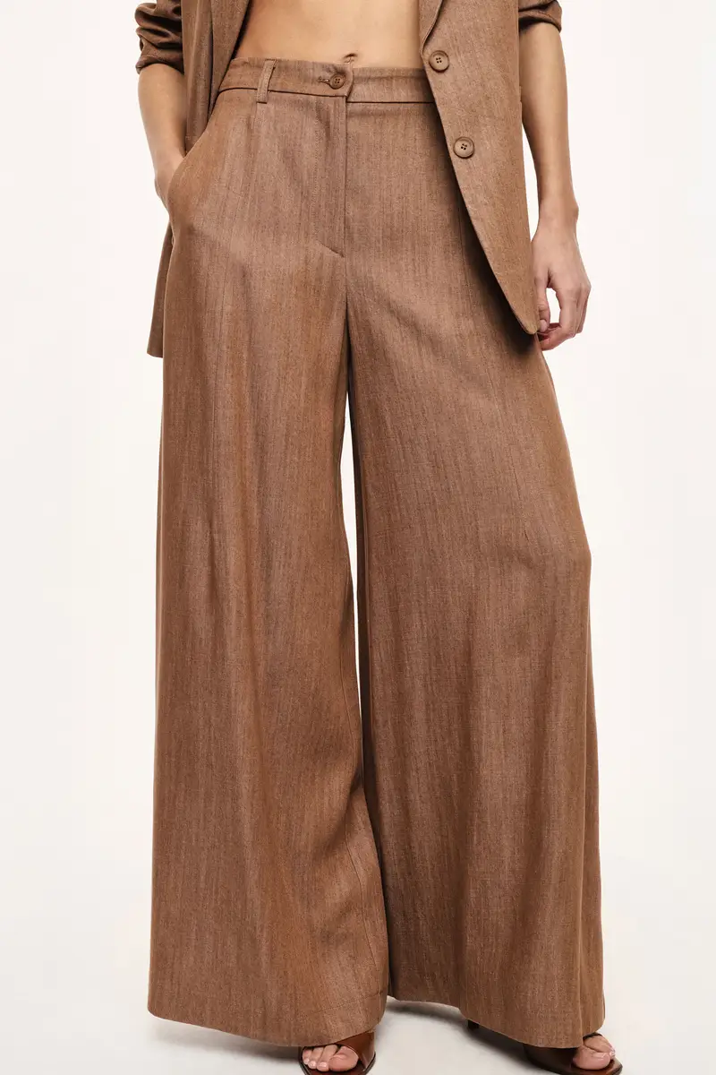 Pantaloni palazzo a vita alta con gamba ampia Cognac miniatura 4