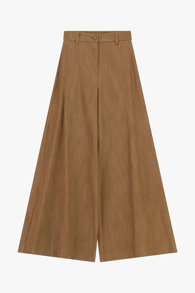 Pantaloni palazzo a vita alta con gamba ampia Cognac