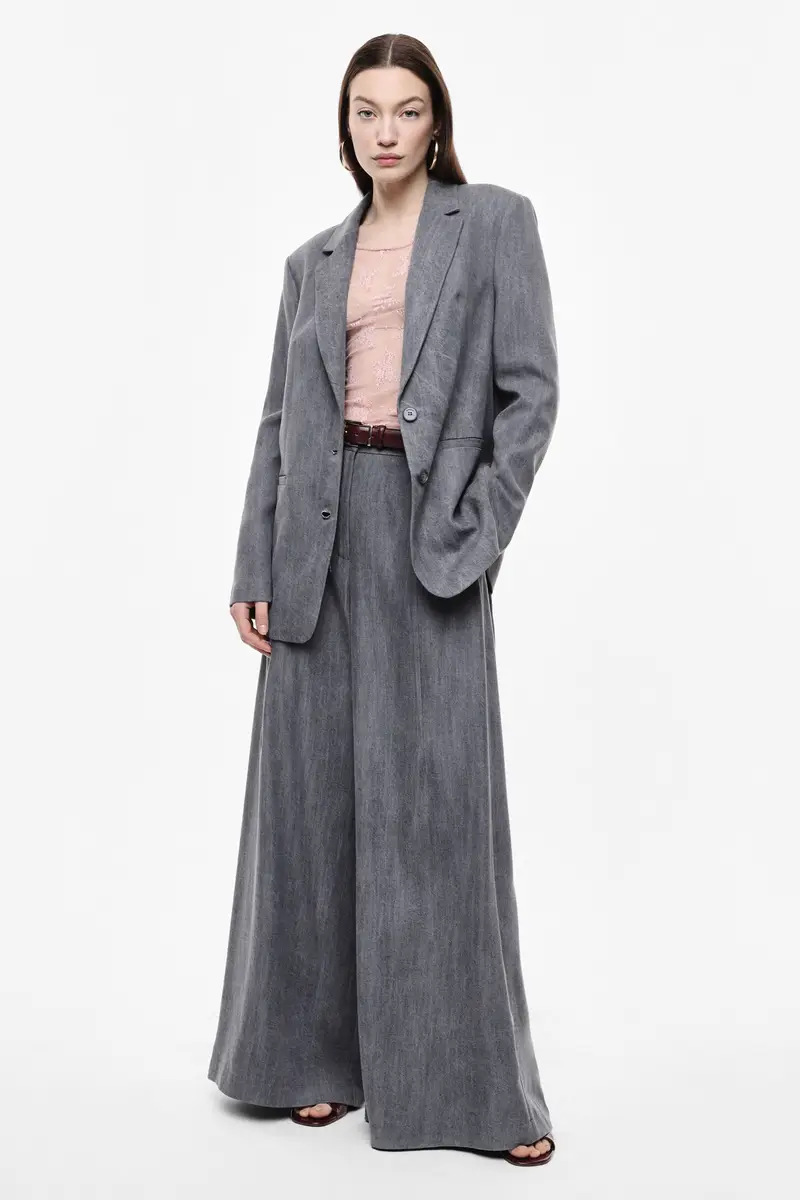 Pantaloni palazzo a vita alta con gamba ampia Grigio denim miniatura 2