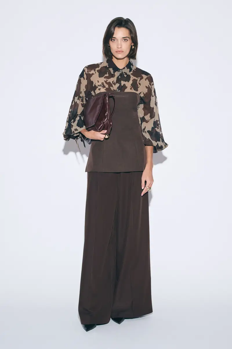 Pantaloni palazzo a vita alta con gamba ampia Moro miniatura 2