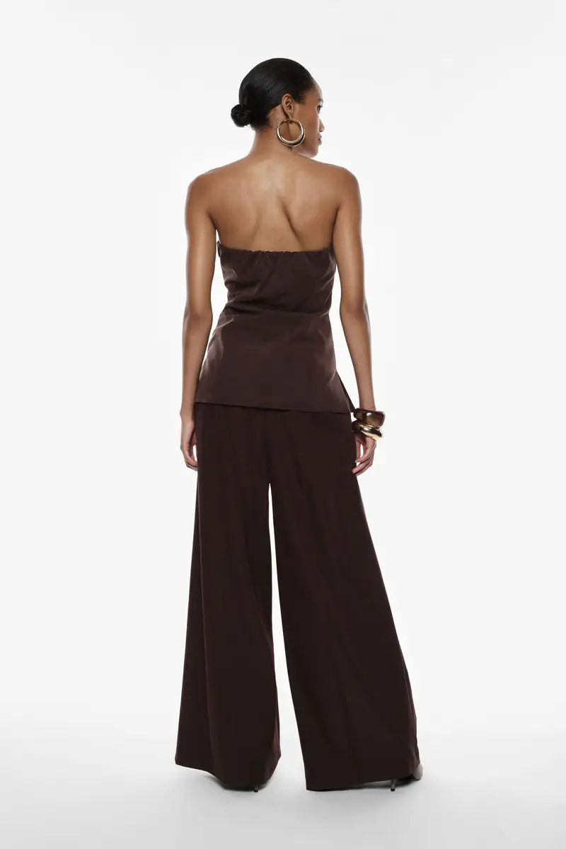 Pantaloni palazzo a vita alta con gamba ampia Moro miniatura 4