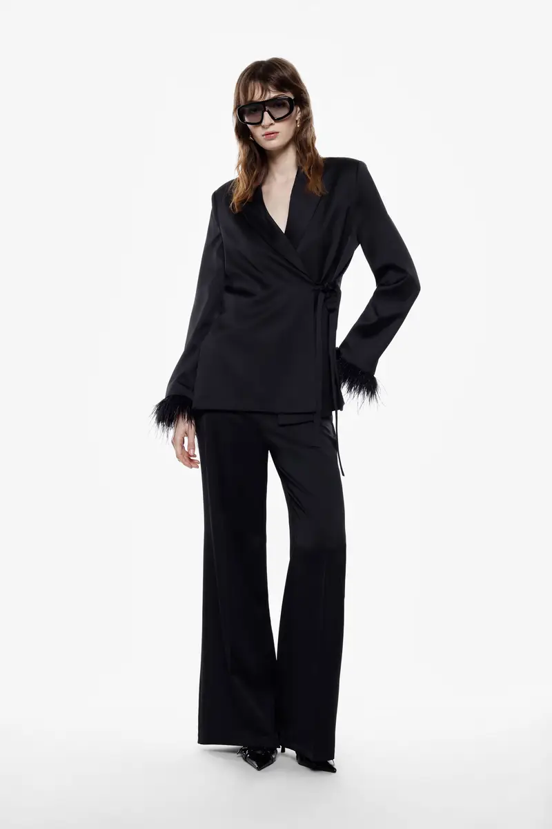 Pantaloni palazzo a vita alta con gamba ampia Nero miniatura 2