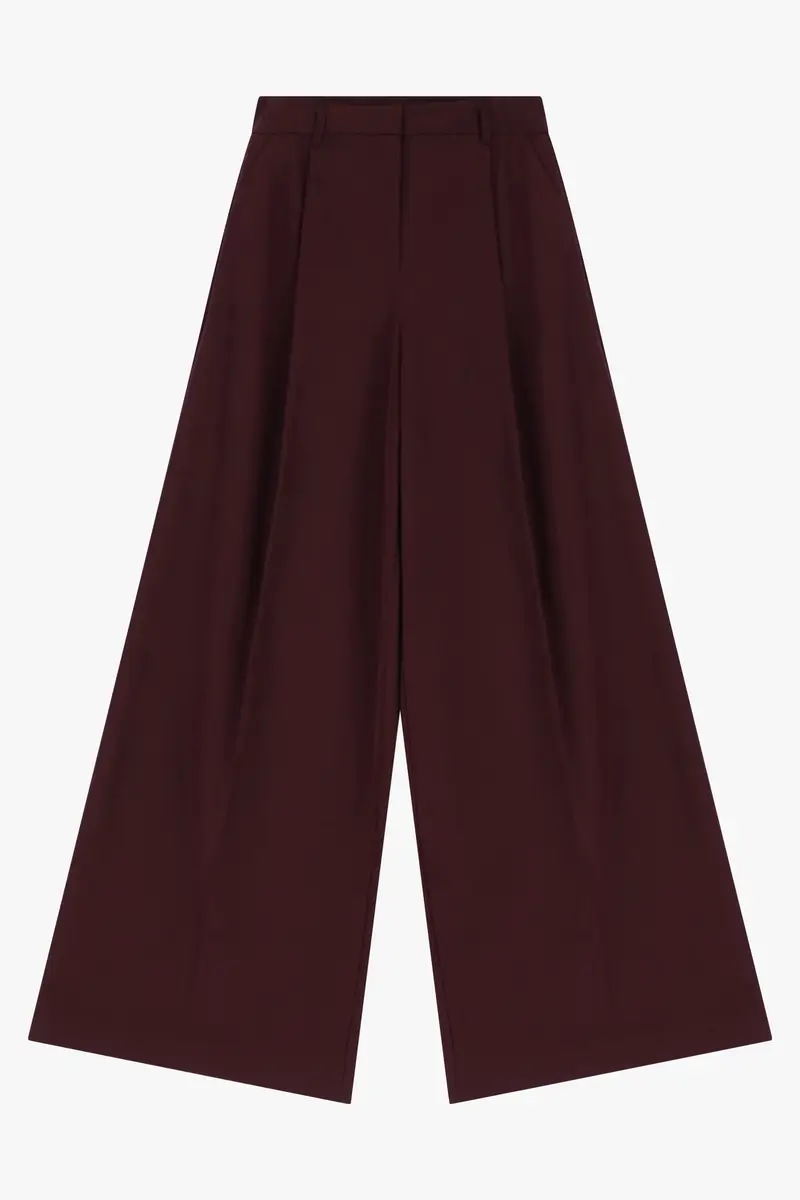 Pantaloni palazzo a vita alta con gamba ampia Prugna