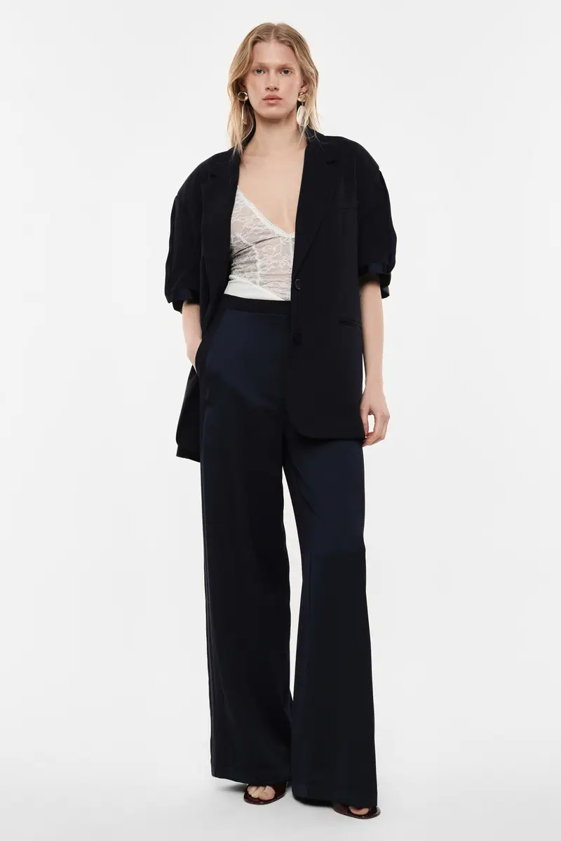 Pantaloni palazzo a vita alta con linea ampia Navy miniatura 2