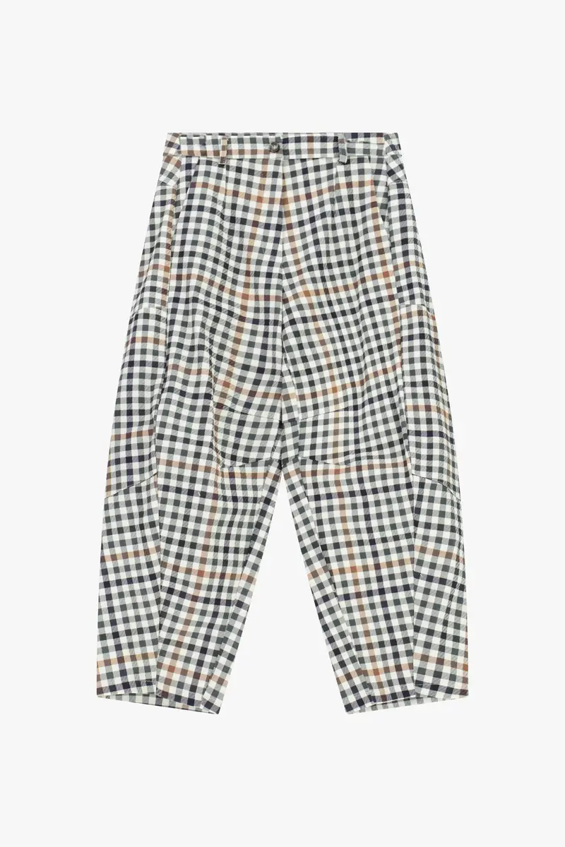 Pantaloni palazzo a vita alta con motivo a quadri Panna