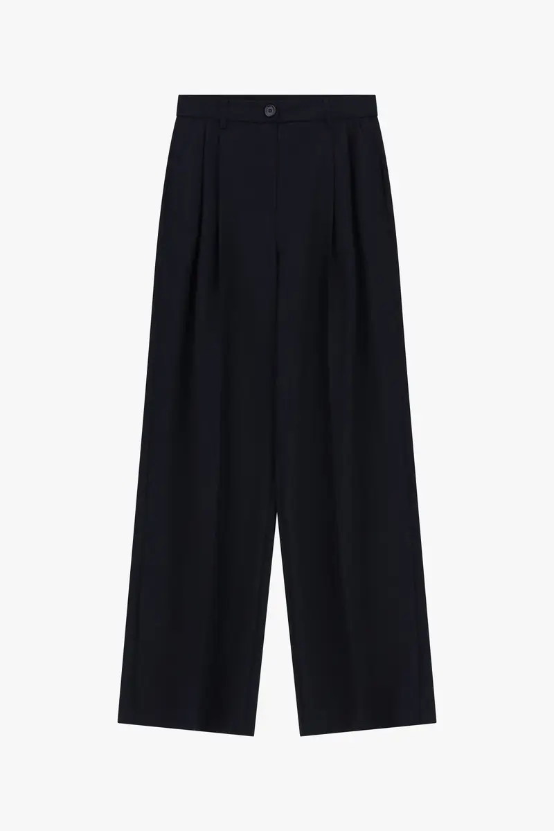 Pantaloni palazzo a vita alta con pieghe Midnight blue