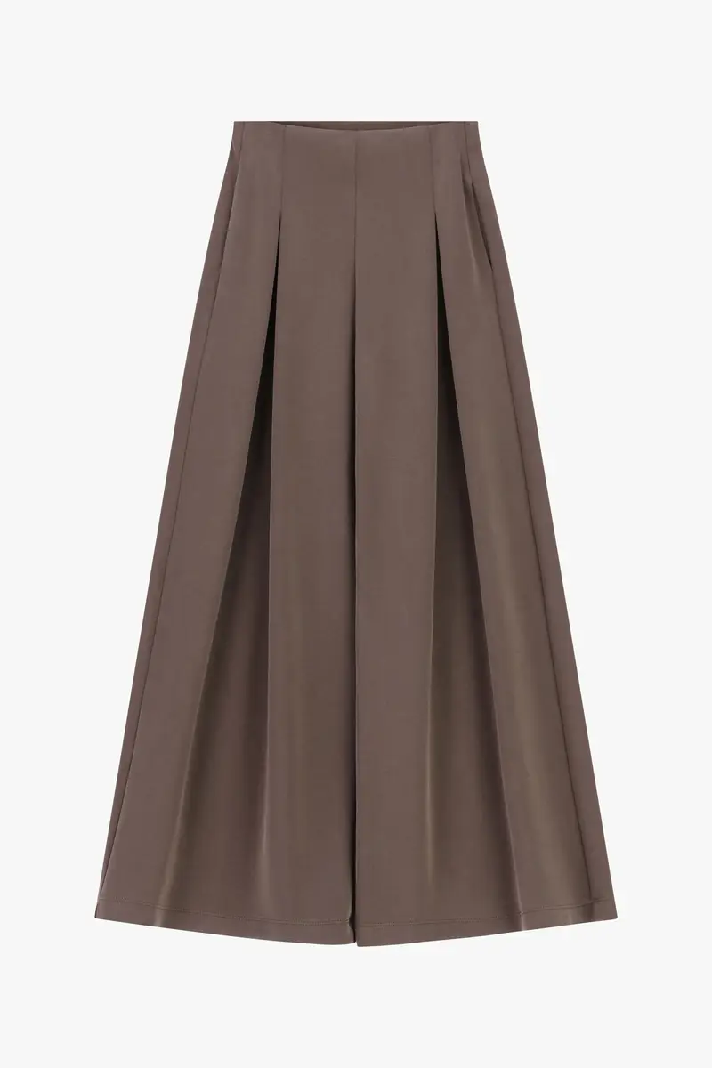 Pantaloni palazzo a vita alta con pieghe Moka