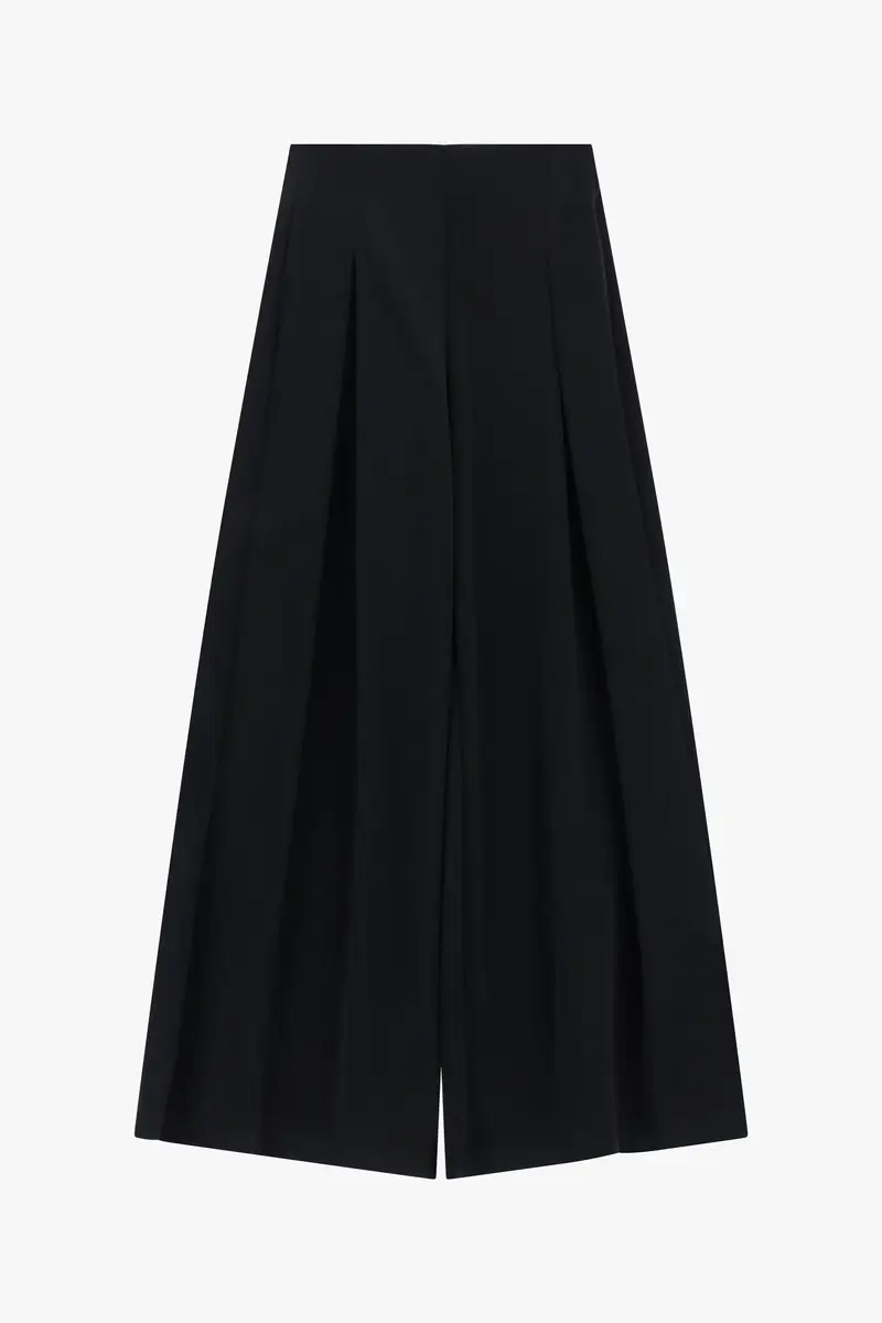 Pantaloni palazzo a vita alta con pieghe Nero